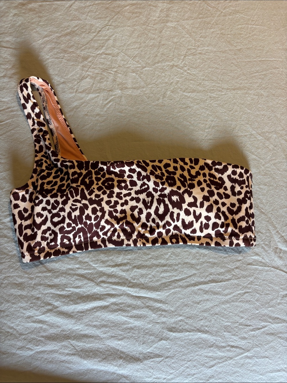 J Crew Leopard Print One-Shoulder Bikini Top in Cream and Brown - Picture 3 of 5
